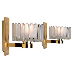 Retro 1 of the 2 Sets Hillebrand Brass and Glass Wall Light Fixtures, 1970s