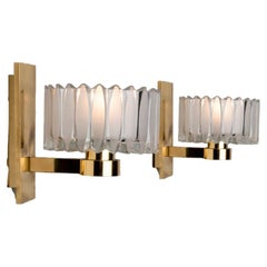Vintage 1 of the 2 Sets Hillebrand Brass and Glass Wall Light Fixtures, 1970s