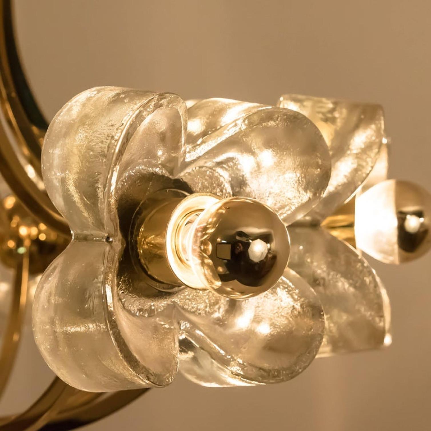 1 of the 2 Sische Glass and Brass Chandelier, 1960s Modernist Design, Kalmar Sty For Sale 3