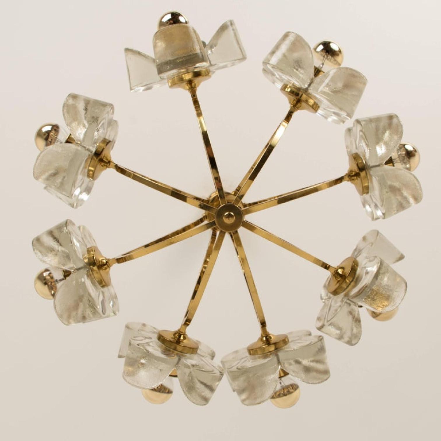1 of the 2 Sische Glass and Brass Chandelier, 1960s Modernist Design, Kalmar Sty For Sale 5