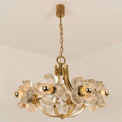 1 of the 2 Sische Glass and Brass Chandelier, 1960s Modernist Design, Kalmar Sty