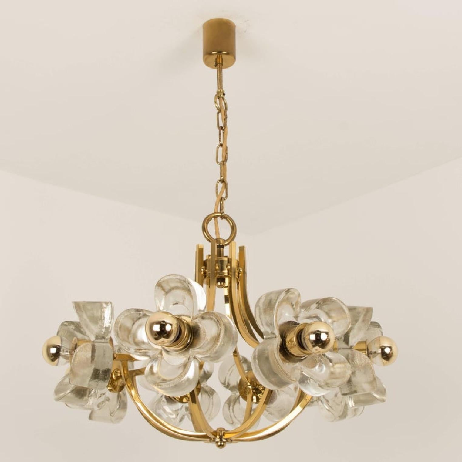 Other 1 of the 2 Sische Glass and Brass Chandelier, 1960s Modernist Design, Kalmar Sty For Sale