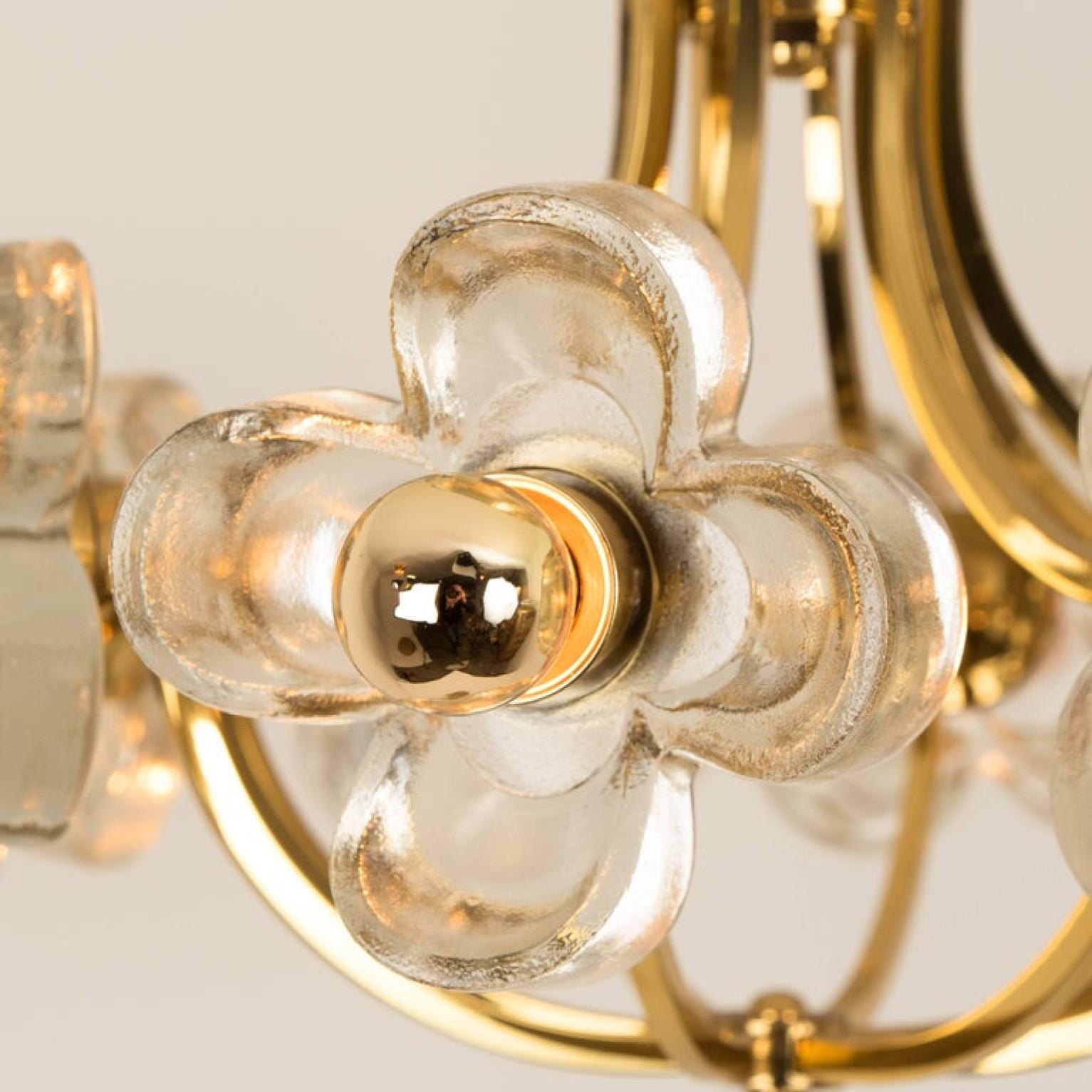 20th Century 1 of the 2 Sische Glass and Brass Chandelier, 1960s Modernist Design, Kalmar Sty For Sale