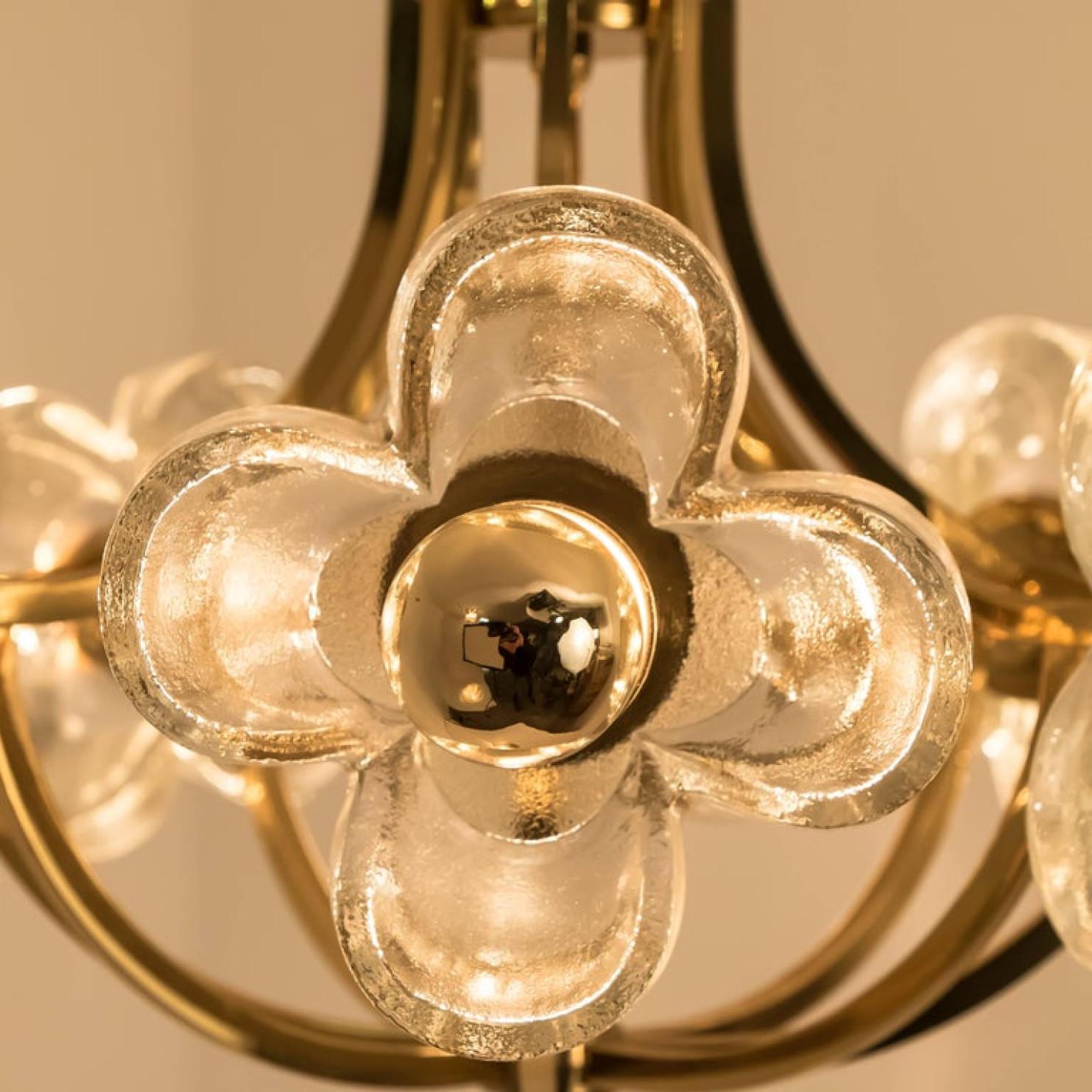 1 of the 2 Sische Glass and Brass Chandelier, 1960s Modernist Design, Kalmar Sty For Sale 2