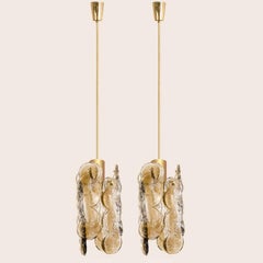 1 de los 2 Colgantes Pequeños de Vidrio Ahumado Remolino de Cítricos Kalmar, Austria, años 60