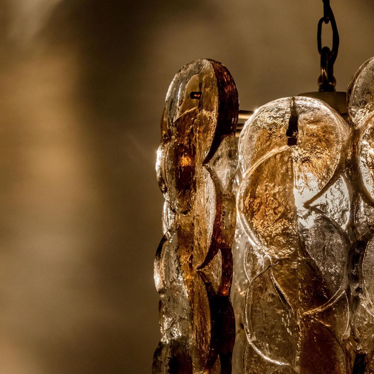 Ottone 1 of the 2 Small Kalmar Citrus Swirl Smoked Glass Pendants, Austria, 1960s in vendita