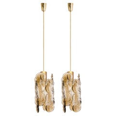 1 of the 2 Small Kalmar Citrus Swirl Smoked Glass Pendants, Austria, 1960s