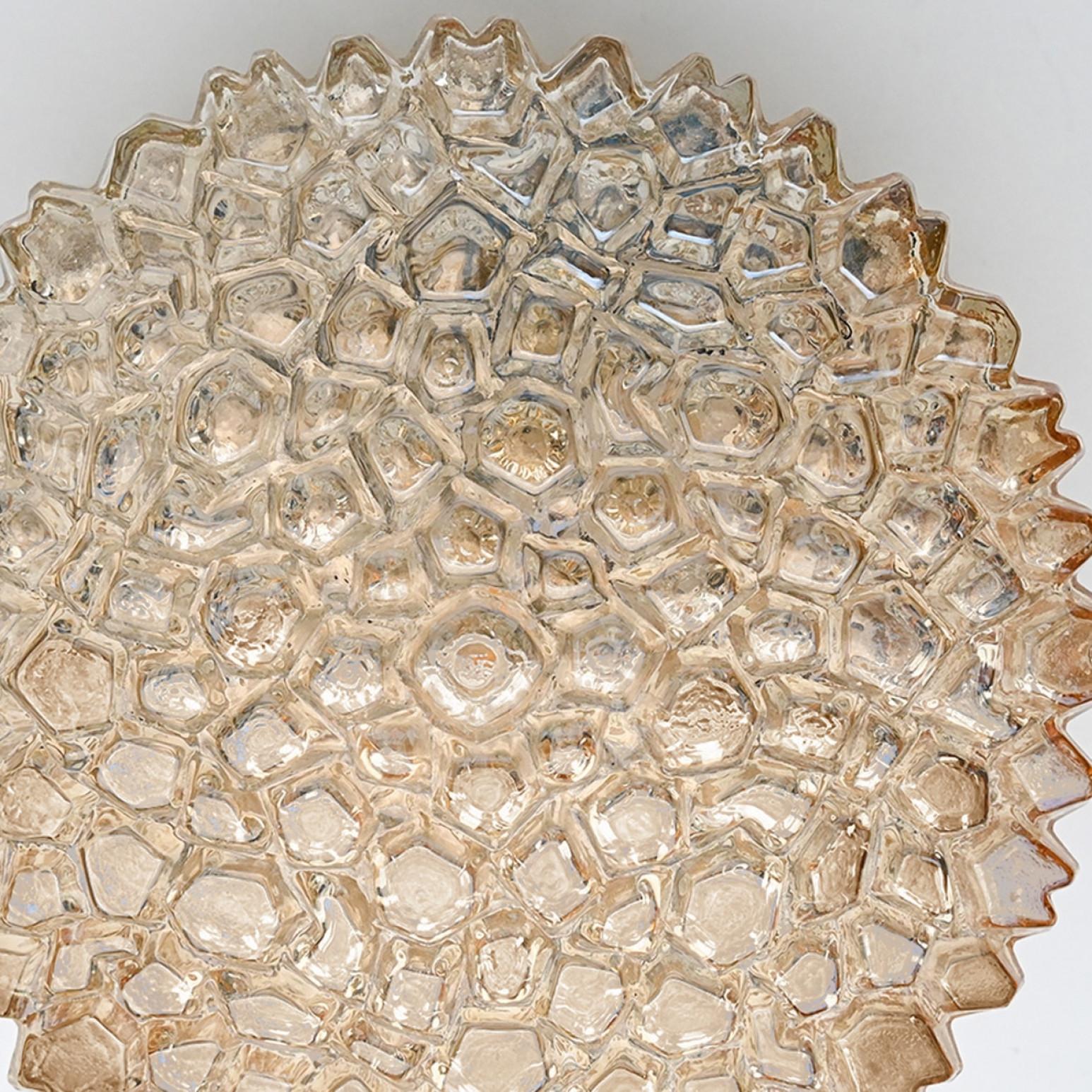 Mid-Century Modern 1 of the 2 Small Round Clear Textured Glass Wall Lights Flush mount, Limburg For Sale