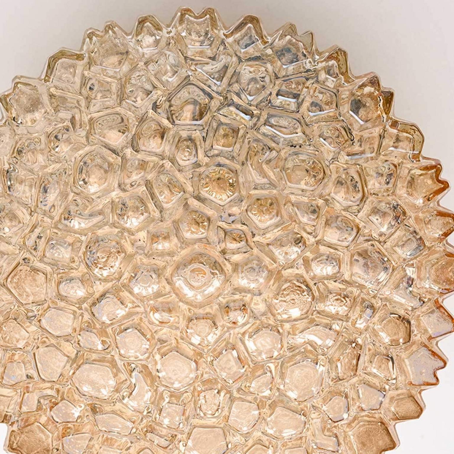 German 1 of the 2 Small Round Clear Textured Glass Wall Lights Flush mount, Limburg For Sale