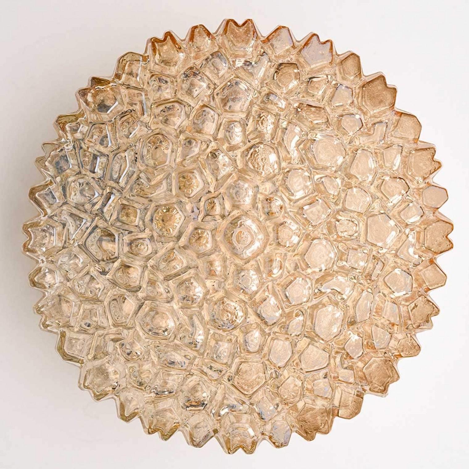 1 of the 2 Small Round Clear Textured Glass Wall Lights Flush mount, Limburg In Good Condition For Sale In Rijssen, NL