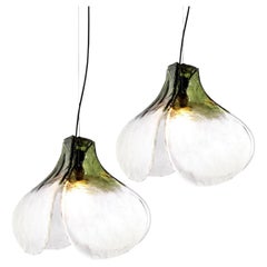 1 of the 2 Green Clear  Pendant Lamps by Carlo Nason for Mazzega