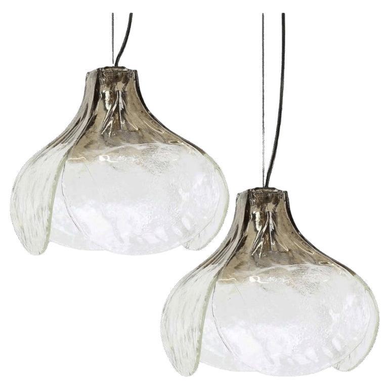 1 of the 2 Smoked Pendant Lamps by Carlo Nason for Mazzega
