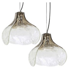 1 of the 2 Smoked Pendant Lamps by Carlo Nason for Mazzega