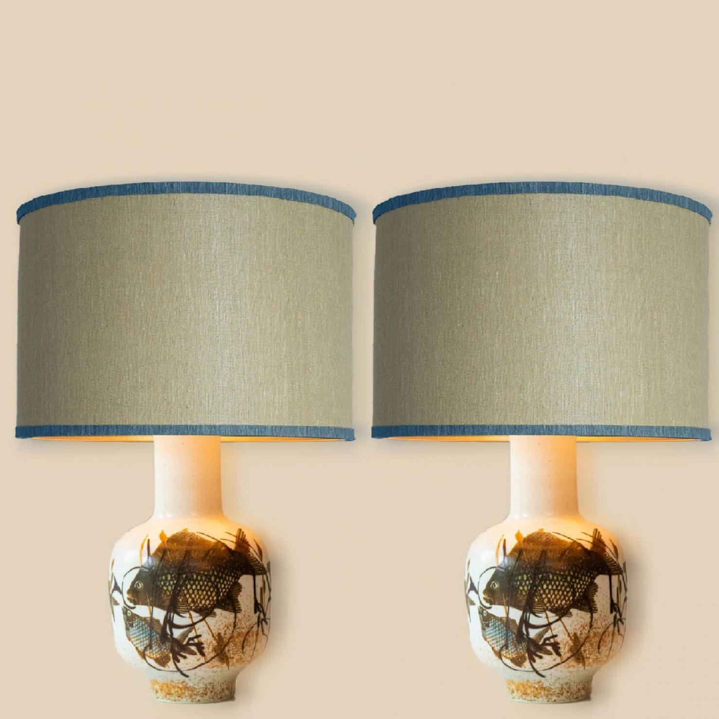 Beautiful colorful table or floor Lamp , 1970s.

This lamp base brings refined elegance and rich visual appeal to any interior. With its beautiful decorative print with fishes and nature, it offers a unique presence. 

This ceramic base made by