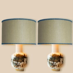 1 of the 2 Soholm Ceramic Floor Table Lamps Fish Motif, Lampshade by R. Houben