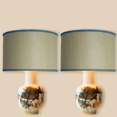 1 of the 2 Soholm Ceramic Floor Table Lamps Fish Motif, Lampshade by R. Houben