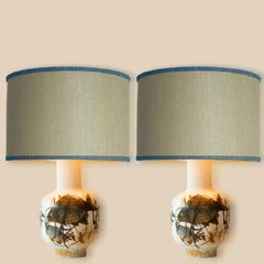 1 of the 2 Soholm Ceramic Floor Table Lamps Fish Motif, Lampshade by R. Houben