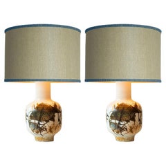 1 of the 2 Soholm Ceramic Floor Table Lamps Fish Motif, Lampshade by R. Houben