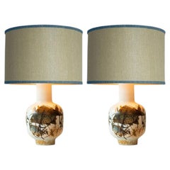 1 of the 2 Soholm Ceramic Floor Table Lamps Fish Motif, Lampshade by R. Houben