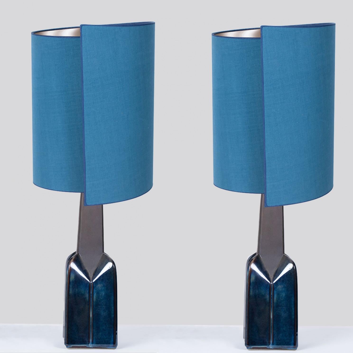 20th Century 1 of the 2 Soholm Lamp with New Silk Blue Lampshade René Houben, 1960s For Sale