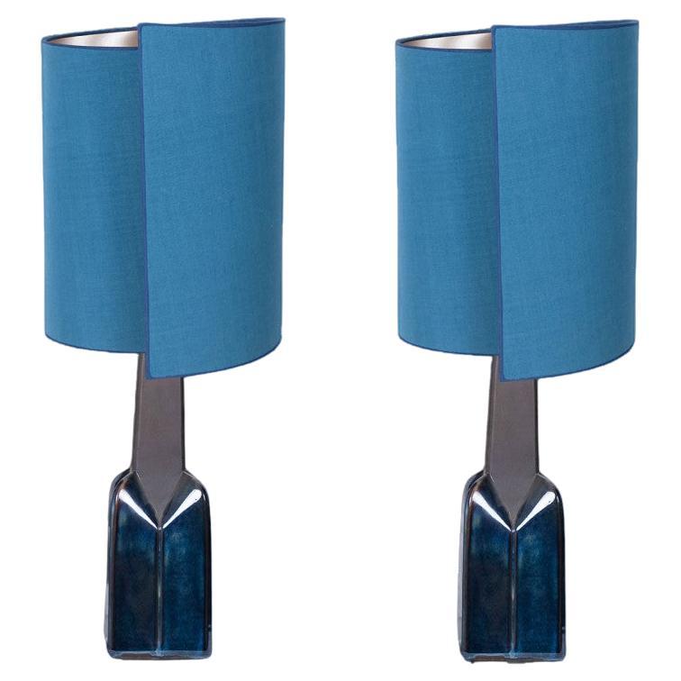 1 of the 2 Soholm Lamp with New Silk Blue Lampshade René Houben, 1960s For Sale