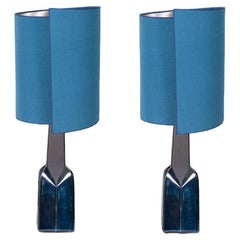 Retro 1 of the 2 Soholm Lamp with New Silk Blue Lampshade René Houben, 1960s