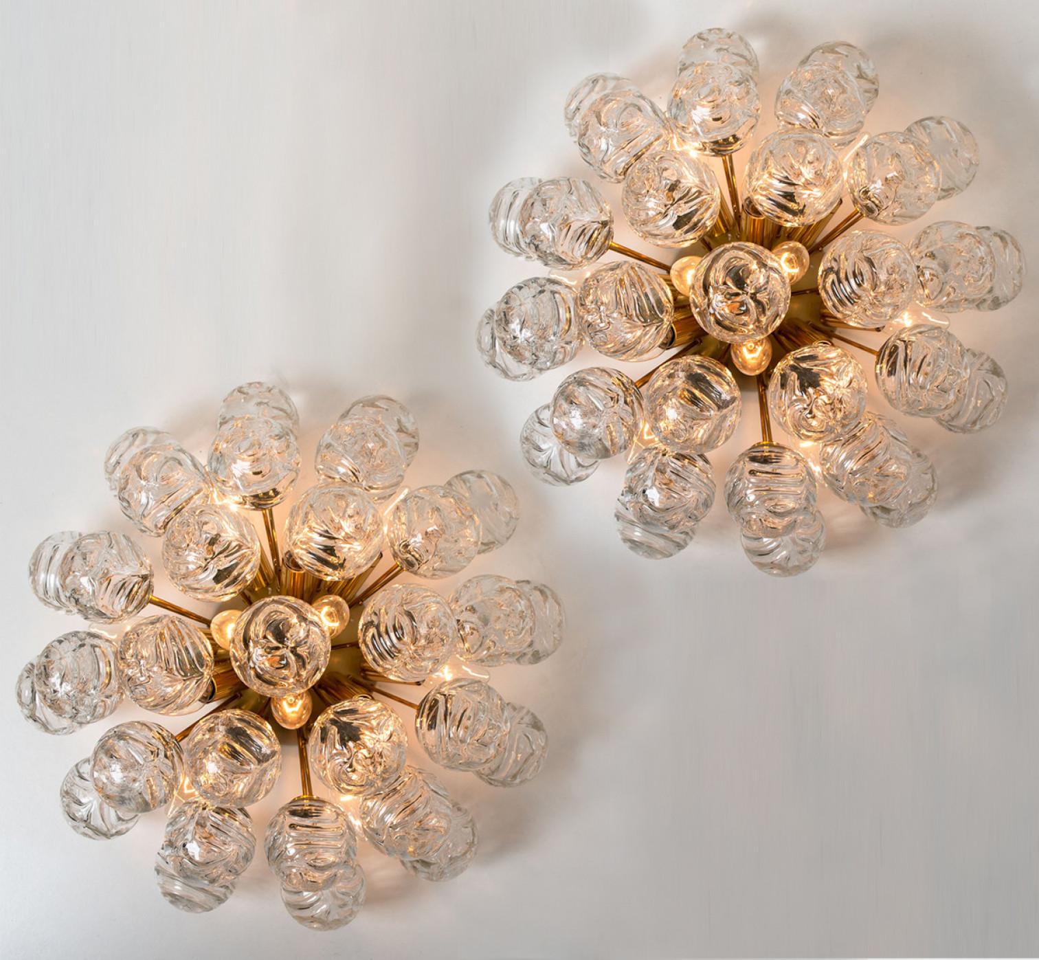 Late 20th Century 1 of the 2 Sputnik Flush Mount Glass Snowballs from Doria, Germany, 1970s For Sale