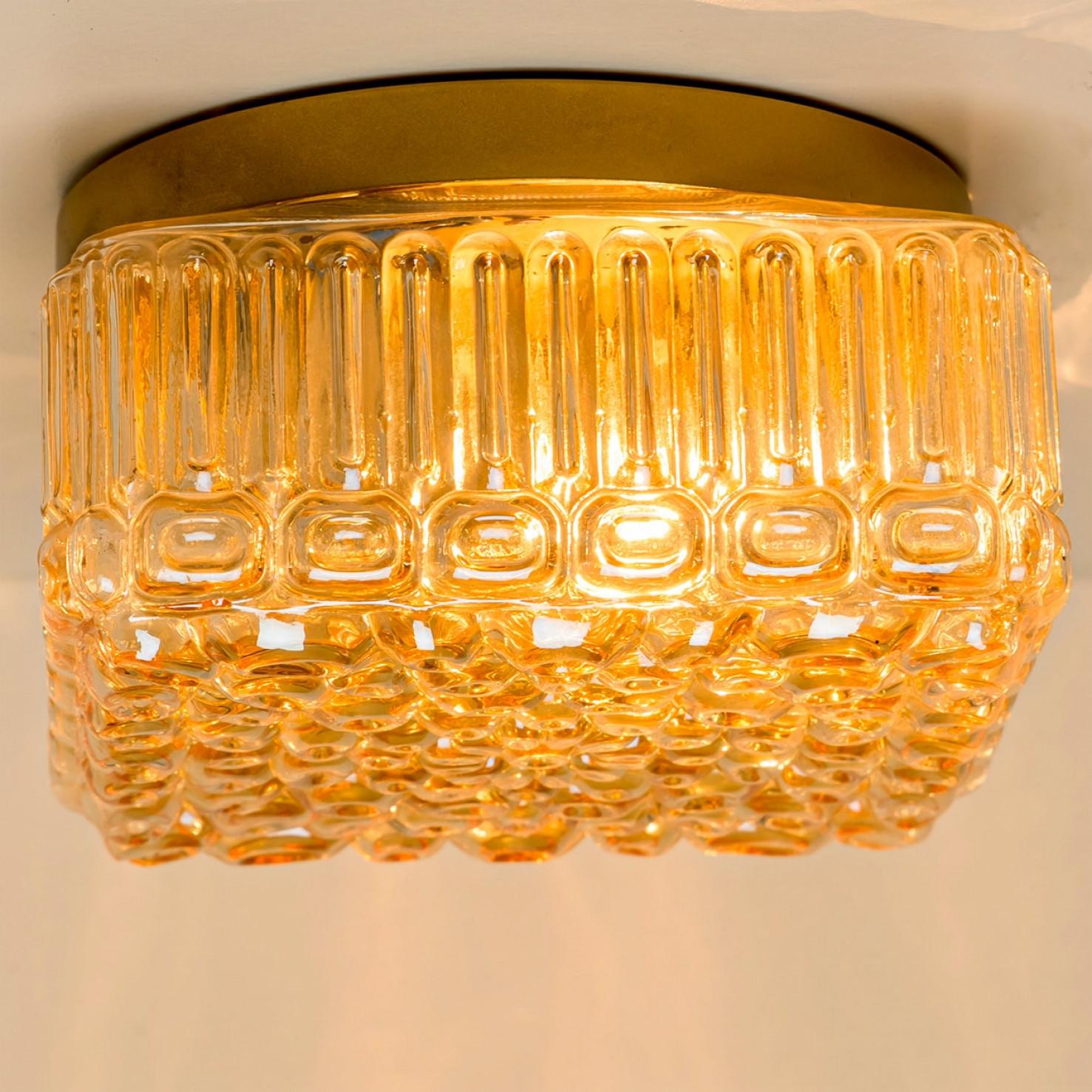 1 of the 2 Square Amber Glass Flush Mounts in Style of Helena Tynell, 1960 For Sale 2