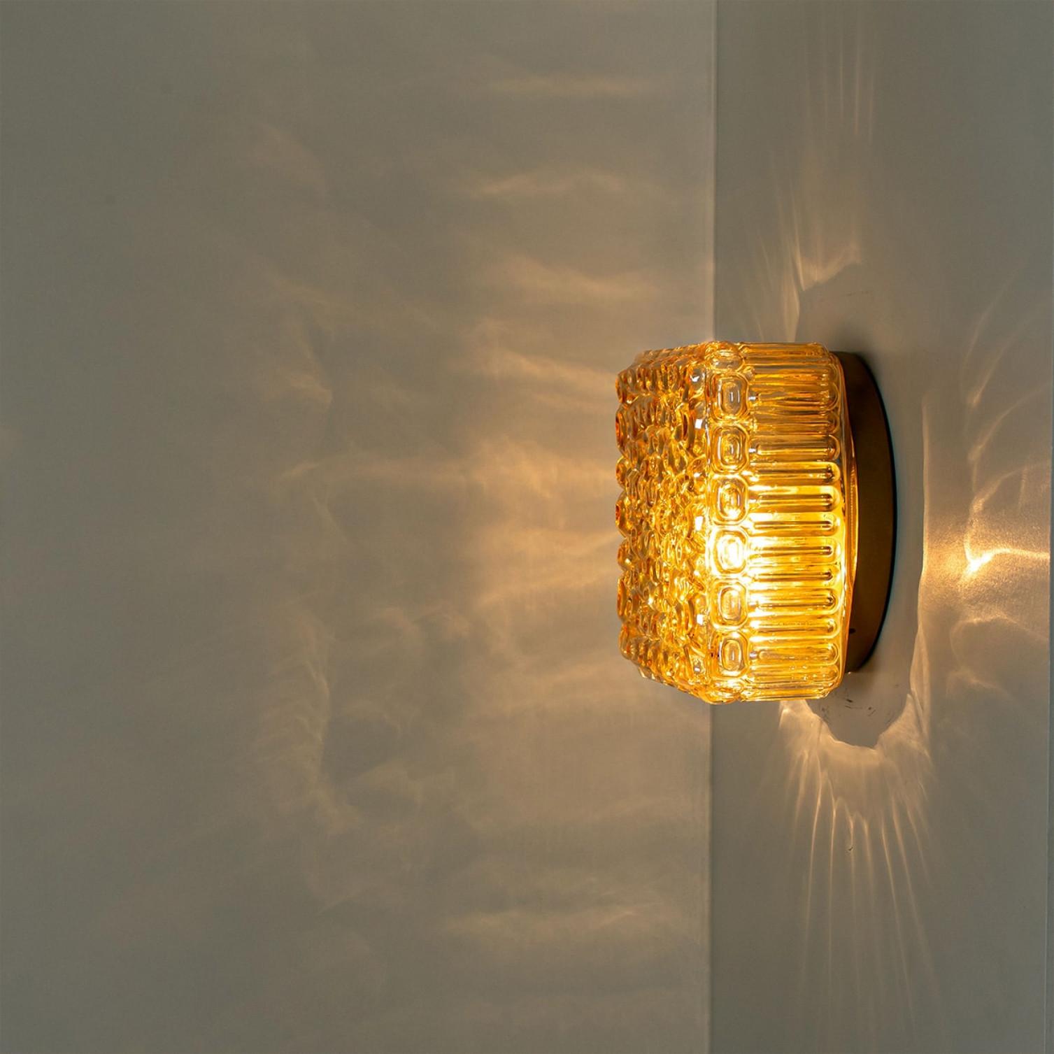 1 of the 2 Square Amber Glass Flush Mounts in Style of Helena Tynell, 1960 For Sale 4