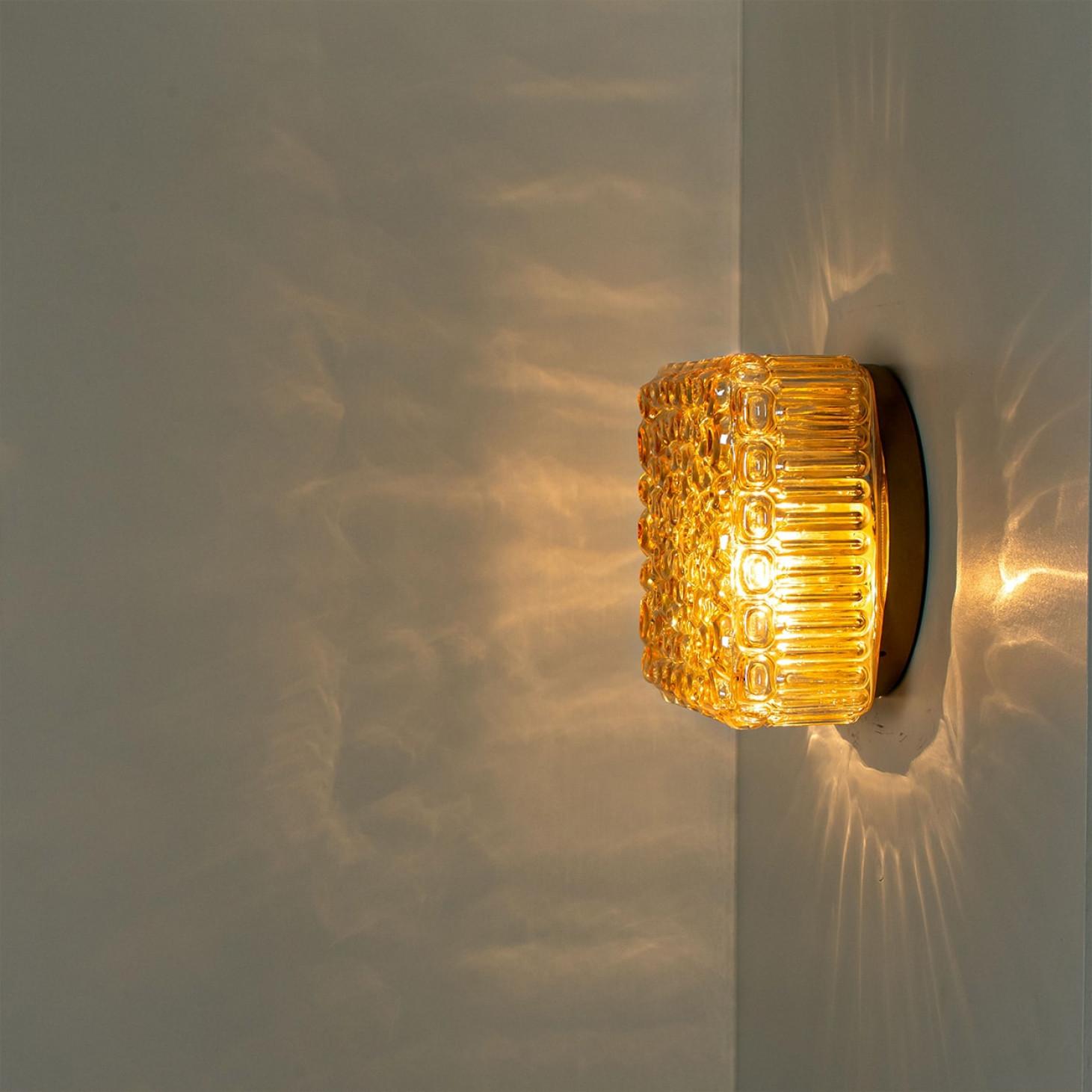 1 of the 2 Square Amber Glass Flush Mounts in Style of Helena Tynell, 1960 For Sale 4