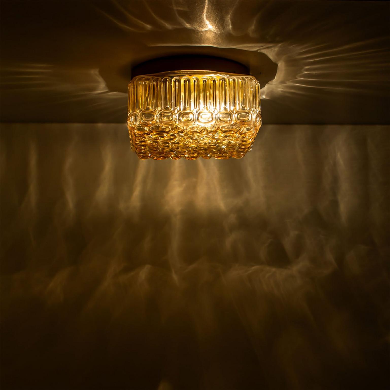 1 of the 2 Square Amber Glass Flush Mounts in Style of Helena Tynell, 1960 For Sale 5