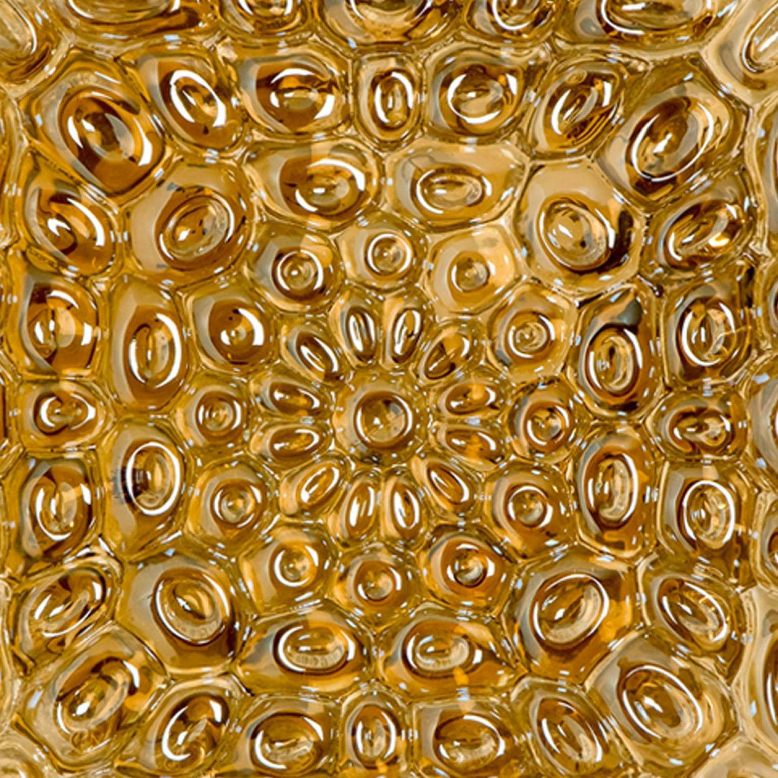 Mid-Century Modern 1 of the 2 Square Amber Glass Flush Mounts in Style of Helena Tynell, 1960 For Sale