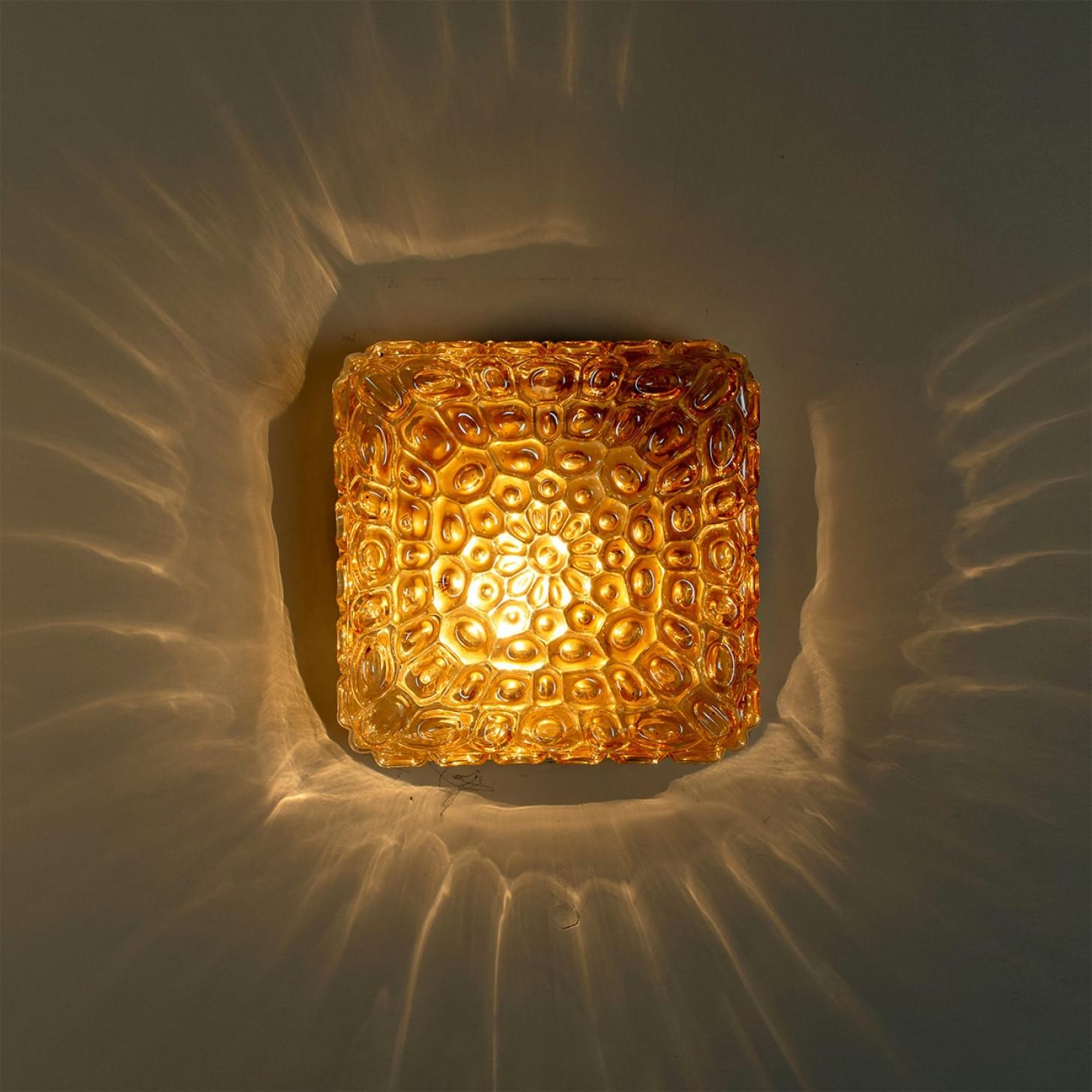 Other 1 of the 2 Square Amber Glass Flush Mounts in Style of Helena Tynell, 1960 For Sale