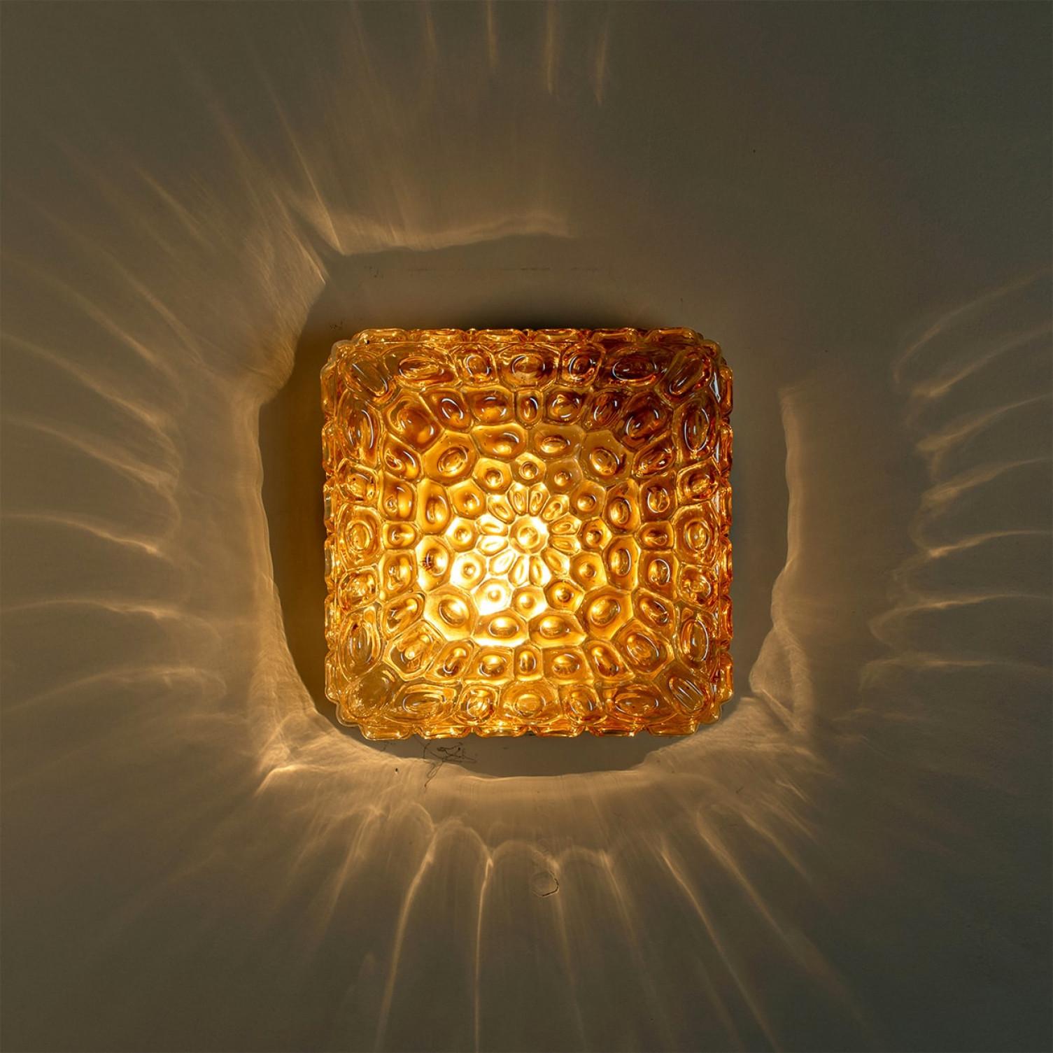 Other 1 of the 2 Square Amber Glass Flush Mounts in Style of Helena Tynell, 1960 For Sale