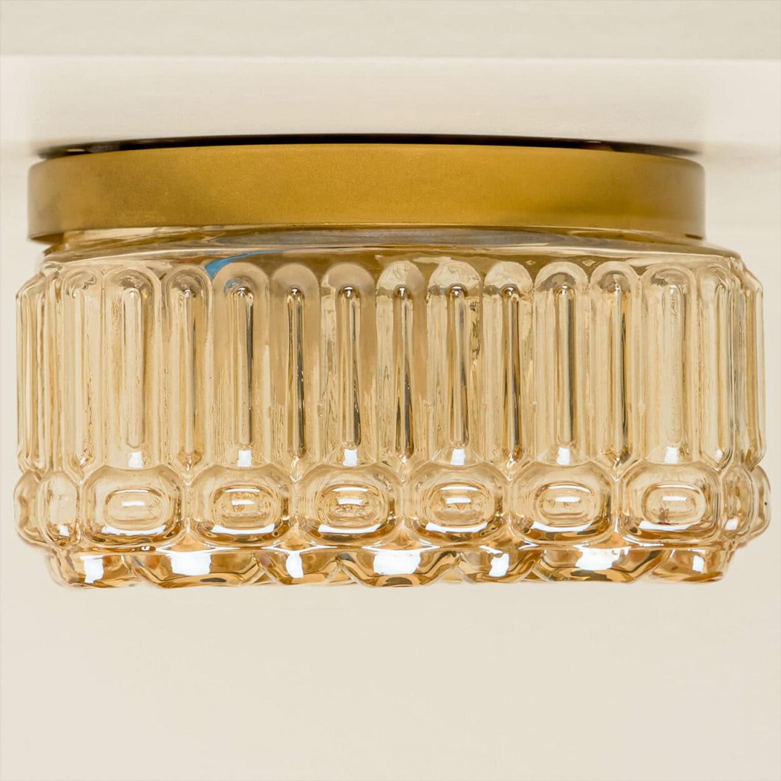 Mid-20th Century 1 of the 2 Square Amber Glass Flush Mounts in Style of Helena Tynell, 1960 For Sale