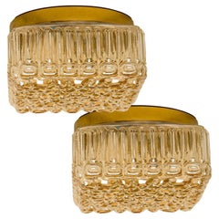1 of the 2 Square Amber Glass Flush Mounts in Style of Helena Tynell, 1960