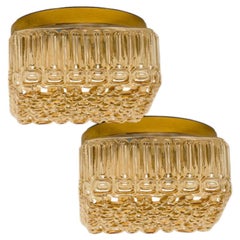 1 of the 2 Square Amber Glass Flush Mounts in Style of Helena Tynell, 1960