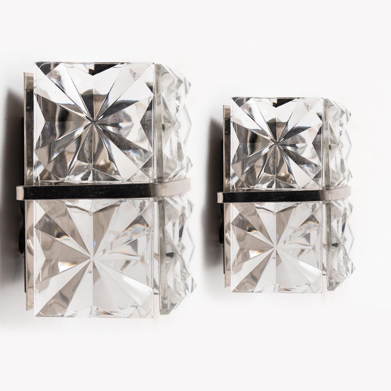 20th Century 1 of the 2 Square Crystal and Silver Chrome Sconces by Kinkeldey, Germany, 1970 For Sale