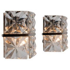 Vintage 1 of the 2 Square Crystal and Silver Chrome Sconces by Kinkeldey, Germany, 1970
