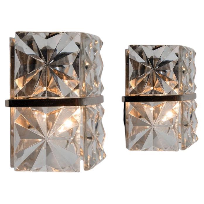 1 des 2 appliques carrées en cristal et chrome argenté de Kinkeldey, Allemagne, 1970