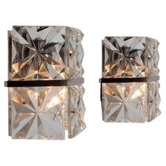 1 of the 2 Square Crystal and Silver Chrome Sconces by Kinkeldey, Germany, 1970