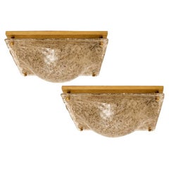 1 of the 2 Square Domed Flush Mount with Smokey Glass Brass, 1970s