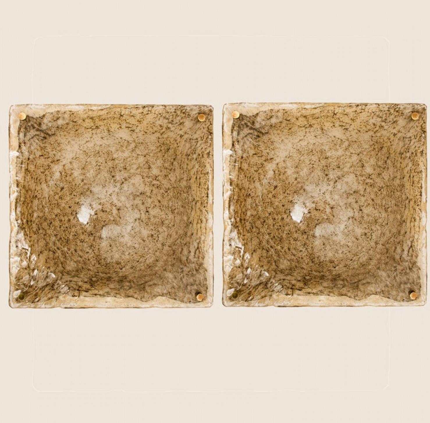 1 de los 2 Apliques empotrables de Murano con cúpula cuadrada, Cristal ahumado Latón en venta 4