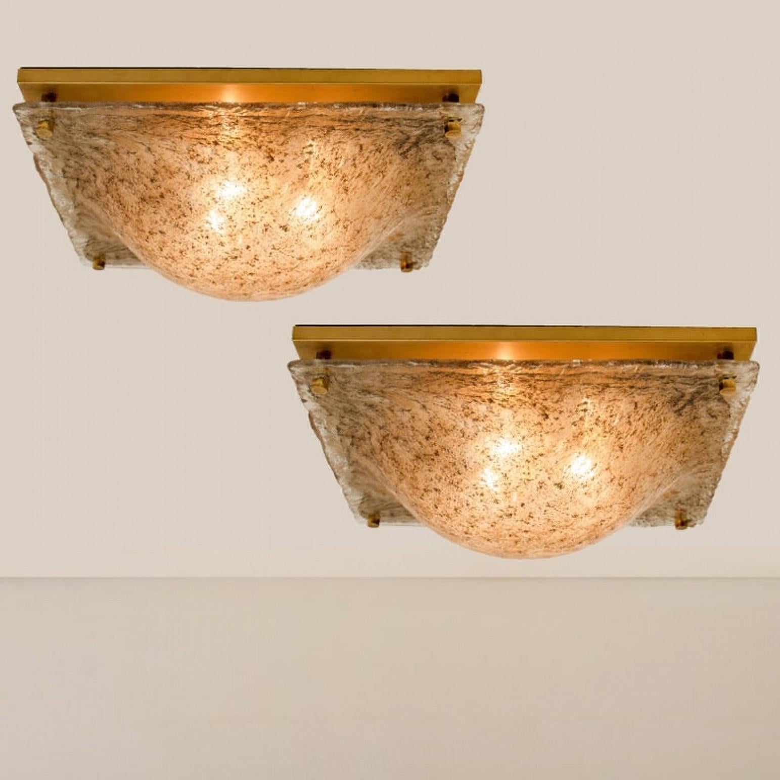 1 de los 2 Apliques empotrables de Murano con cúpula cuadrada, Cristal ahumado Latón en venta 6