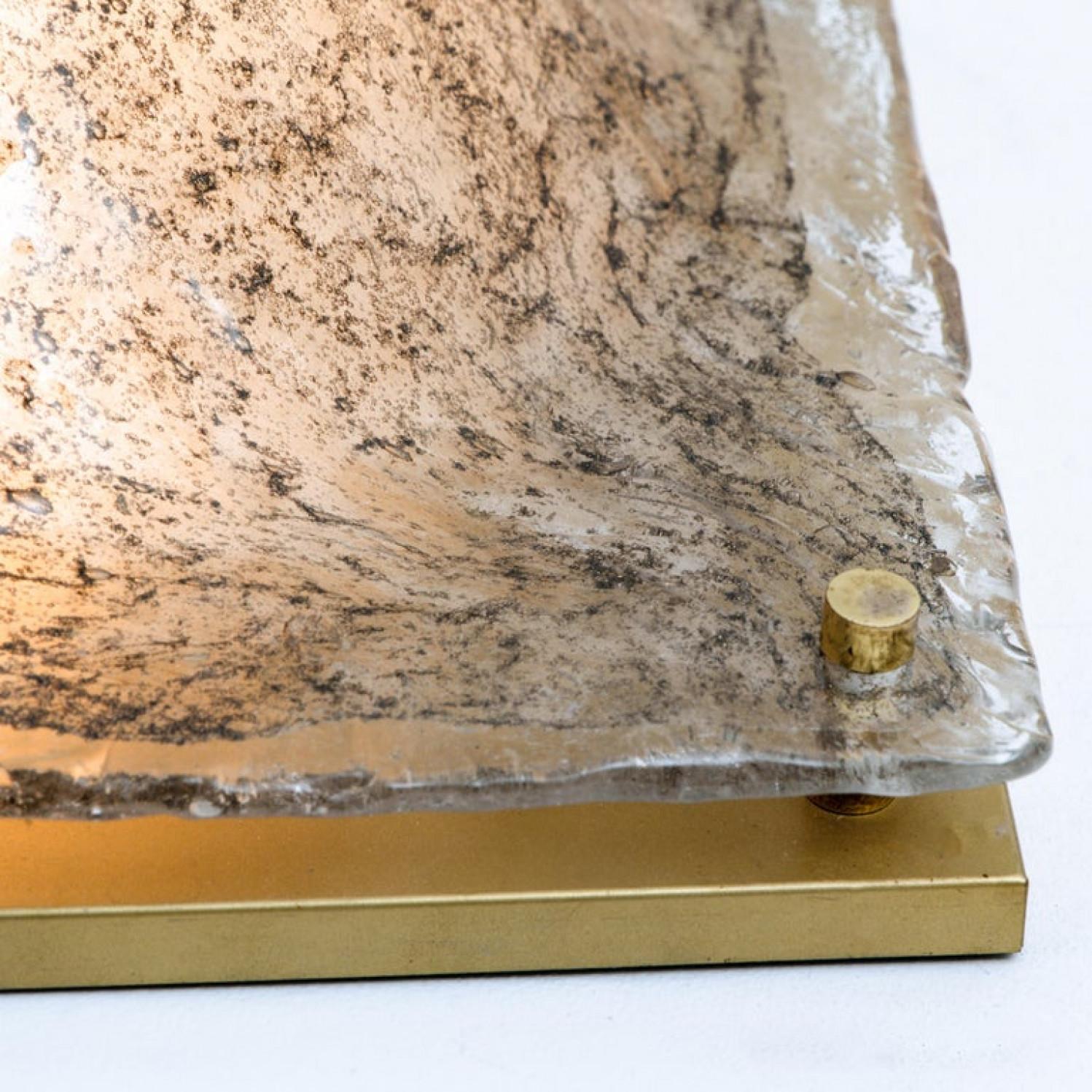 1 de los 2 Apliques empotrables de Murano con cúpula cuadrada, Cristal ahumado Latón Lacado en venta