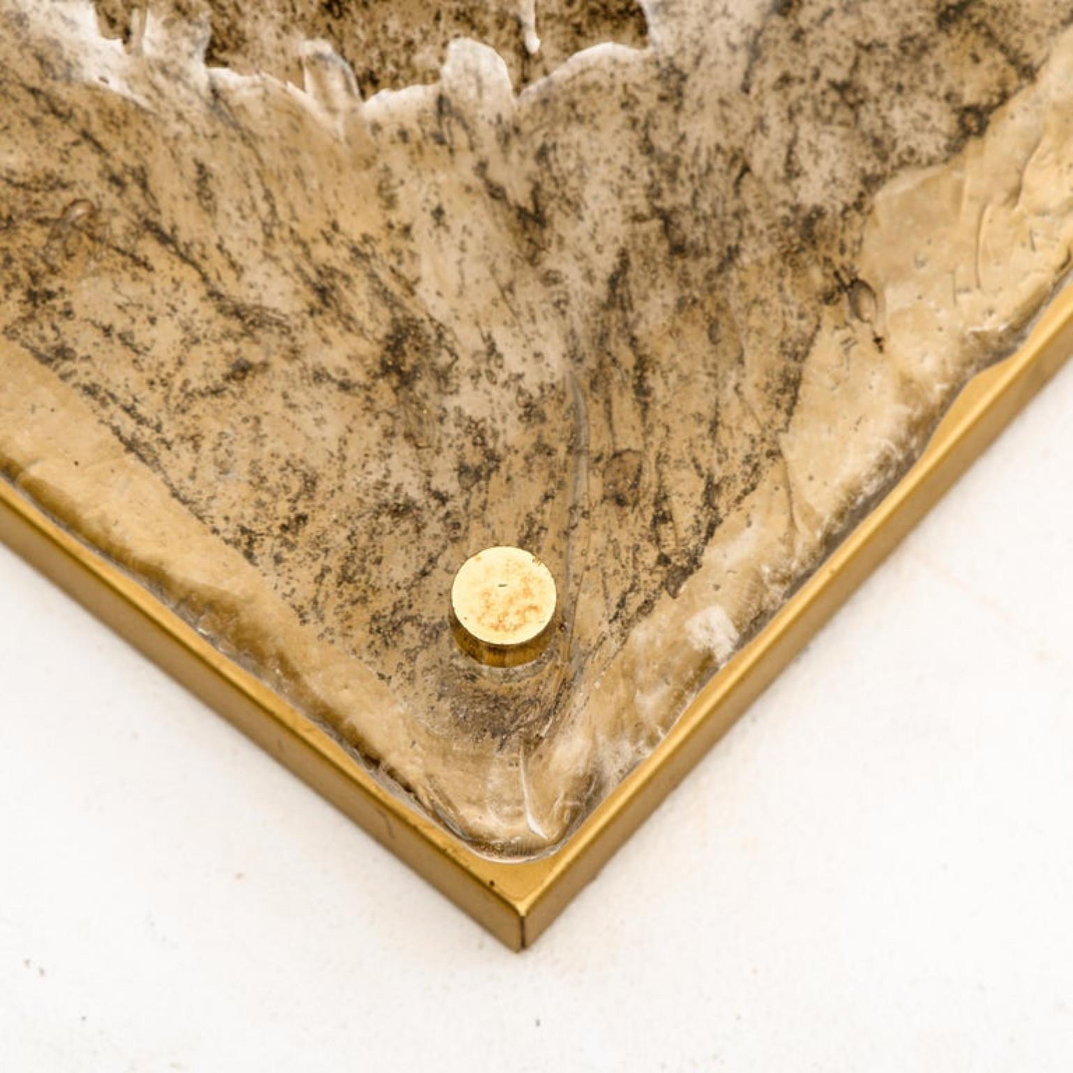 1 de los 2 Apliques empotrables de Murano con cúpula cuadrada, Cristal ahumado Latón en venta 1