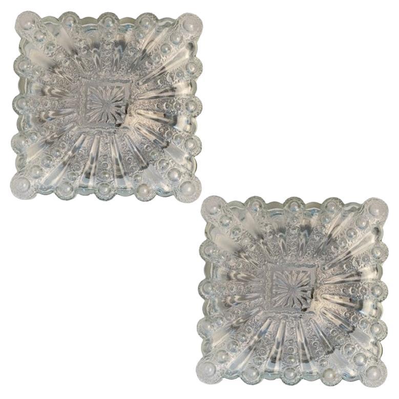 1 of the 2 Square Glass Flush Mounts by Helena Tynell, 1970