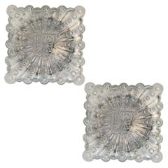 1 of the 2 Square Glass Flush Mounts by Helena Tynell, 1970