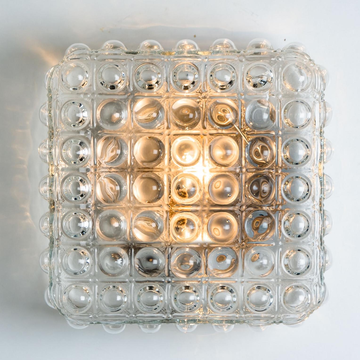 Finnish 1 of the 2 Square Glass Silver Colored Wall Lights By Helena Tynell, 1970 For Sale