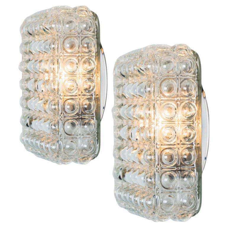 1 of the 2 Square Glass Silver Colored Wall Lights By Helena Tynell, 1970 For Sale